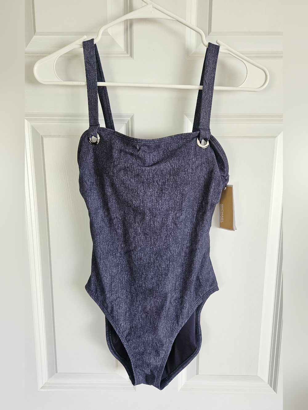 Michael Kors Navy One-Piece Swimsuit with Silver Ring Details